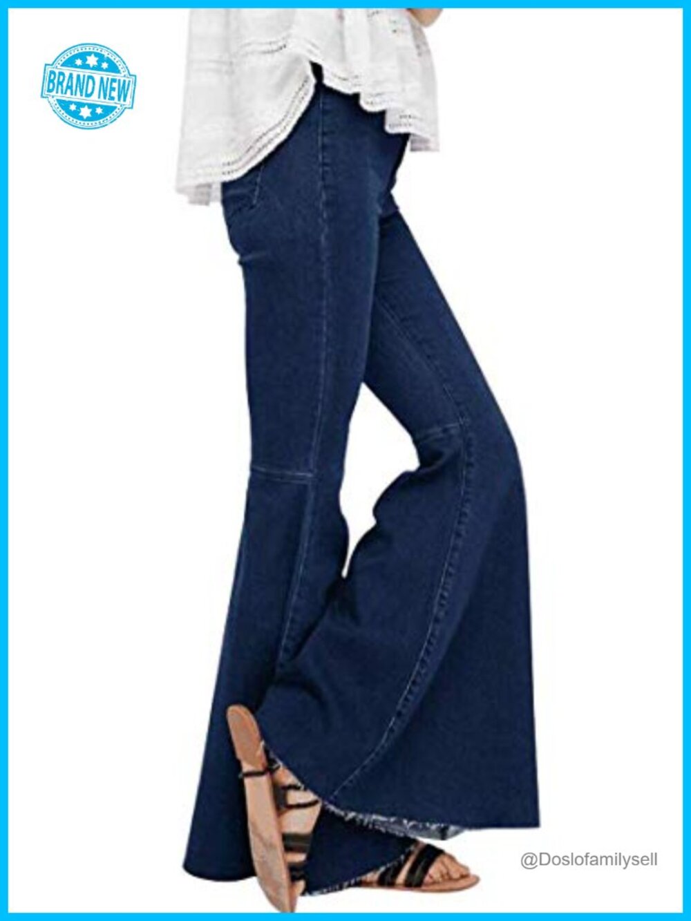 High Waist Bell Bottom Jeans Stretch Denim Flared Leg Fitted Boot Cut